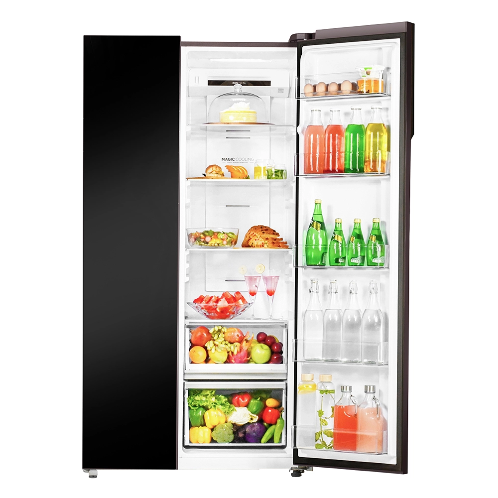 Haier Vogue Series 602L , Black Yello w Glass Finish 2 Door Side by side Convertible Refrigerator HRS-682KYG